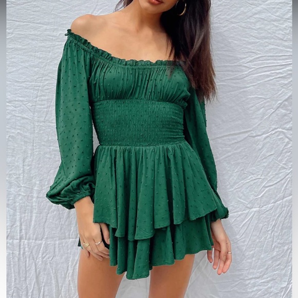 Princess Polly ONLY WORN ONCE LOVE GALORE LONG SLEEVE ROMPER GREEN - Picture 5 of 5